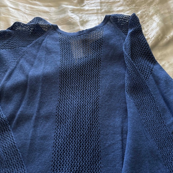 CARDIGAN, OPEN FRONT, LINEN BLEND, DUTCH BLUE, SZ 4X, OPEN LATTICE ACCENTS - Picture 8 of 9